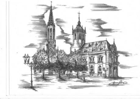 Rathausplatz Bühl Federzeichnung - tompaint - auf - Array - Rathausplatz Bühl Federzeichnung - tompaint - auf - Array -