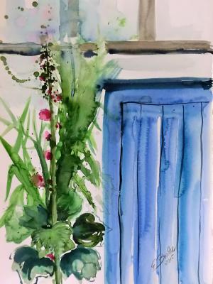 Stockrosen in der Auguststraße - Evelyn Brosche - Array auf - Array - Stockrosen in der Auguststraße - Evelyn Brosche - Array auf - Array -