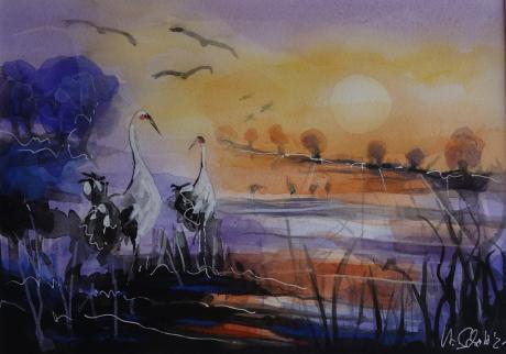 569. Kraniche in der Morgendämmerung - Hans Schott - Array auf Array - Array - 569. Kraniche in der Morgendämmerung - Hans Schott - Array auf Array - Array -